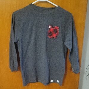 Simply Southern Charcoal Long Sleeve with Red Plaid Accent